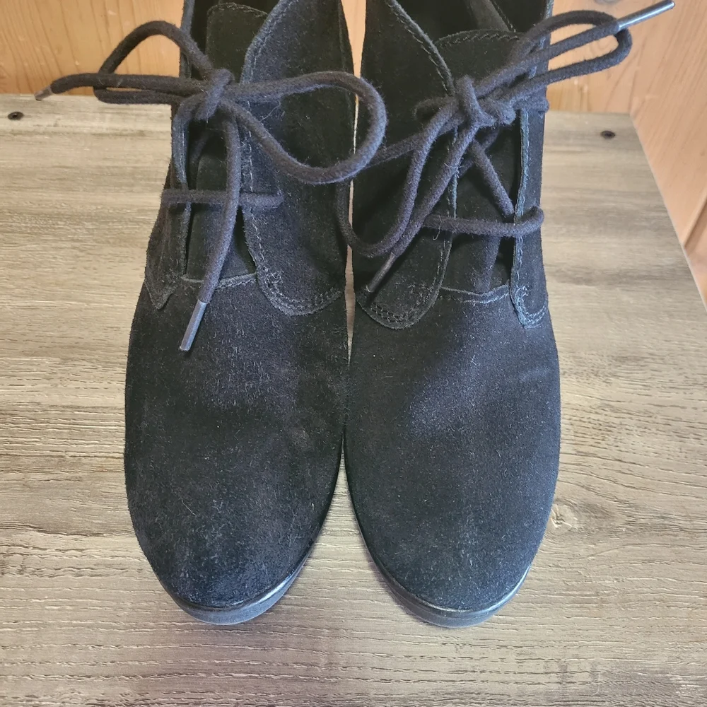 Suede Black Leather Wedge Shoes - Picture 3 of 5